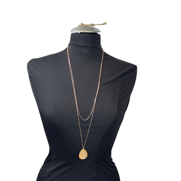 Layered Rose Gold Necklace With Teardrop Iridescent Pendant - Picture 1 of 10